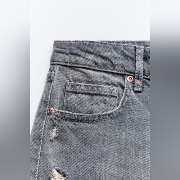 ZARA TRF MID-RISE WIDE LEG RIPPED JEANS - Picture 3 of 6